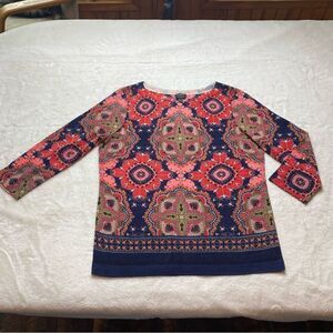 Talbots 100% Pure Merino Wool Colorful 3/4 Sleeve Crew Neck Sweater Size Large